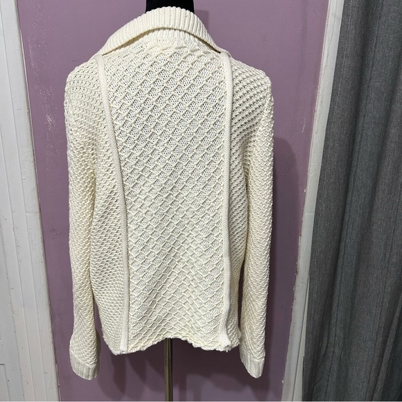 Anthropologie Maeve Cardigan Womans Size Large Cream Blue Cable Knit One Button - Picture 6 of 7